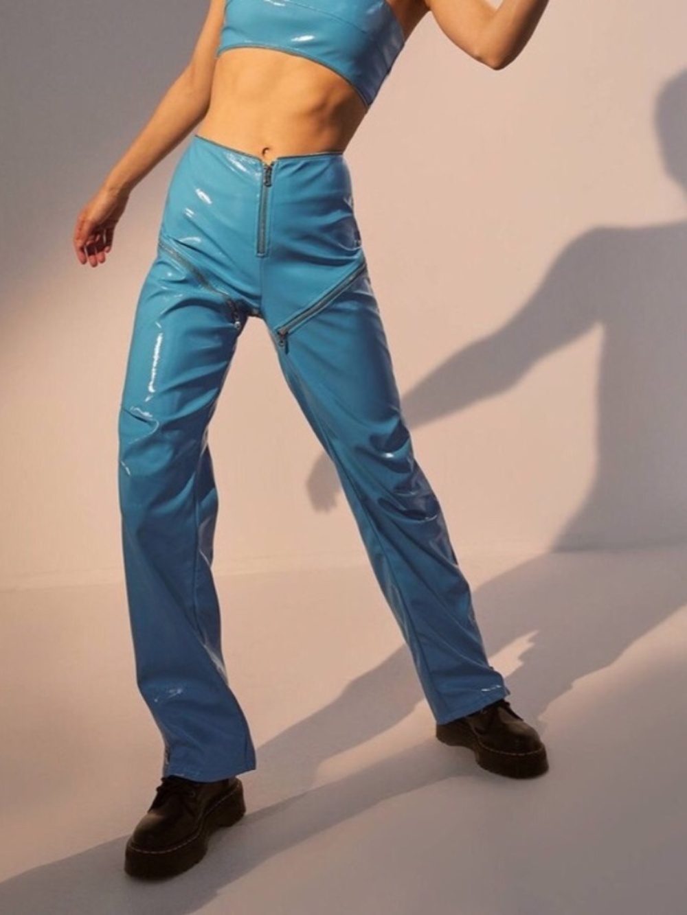 I.AM.GIA Isla Faux Patent Leather Turquoise Blue Zipper Pants